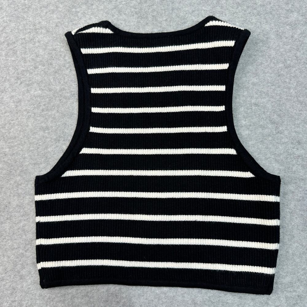 Hunter & Brown Cropped Tank WMNS M Black White Striped Racerback Ribbed Stretchy - Picture 3 of 5